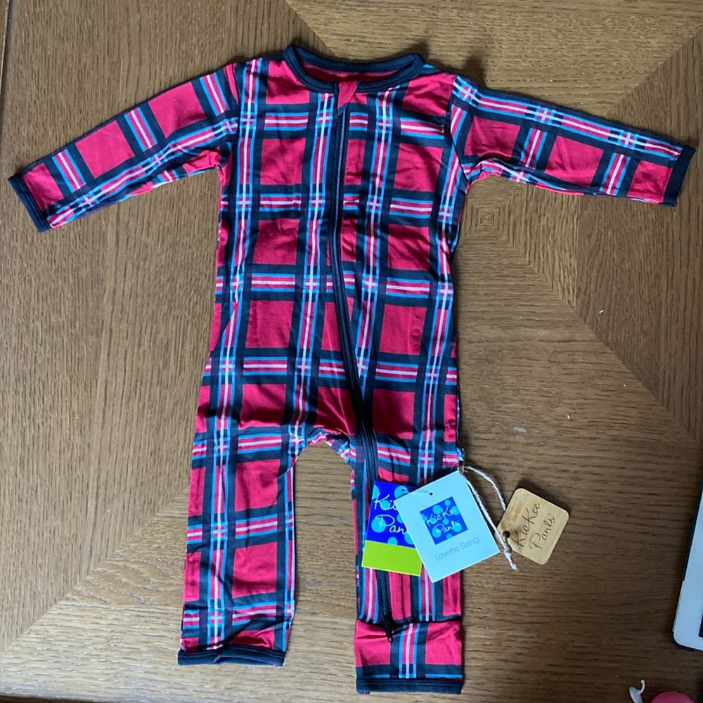 NWT Kickee Pants Holiday Coveralls with 2 way zipper in Classic Holiday Plaid